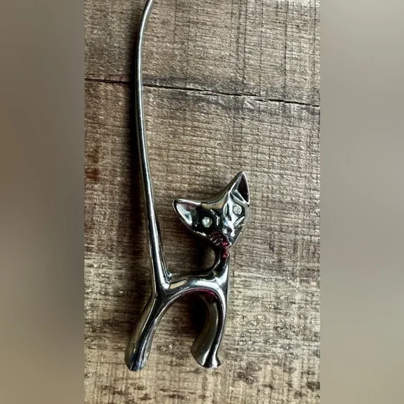 SET OF 2 Chrome Long Tailed Cat Ring Holder Mcm Vintage - Picture 7 of 14